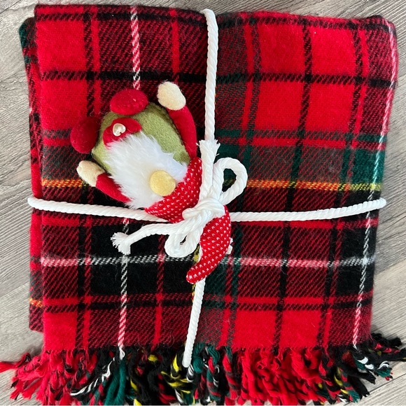 Red Plaid Blanket with Fringe 100” X 50”